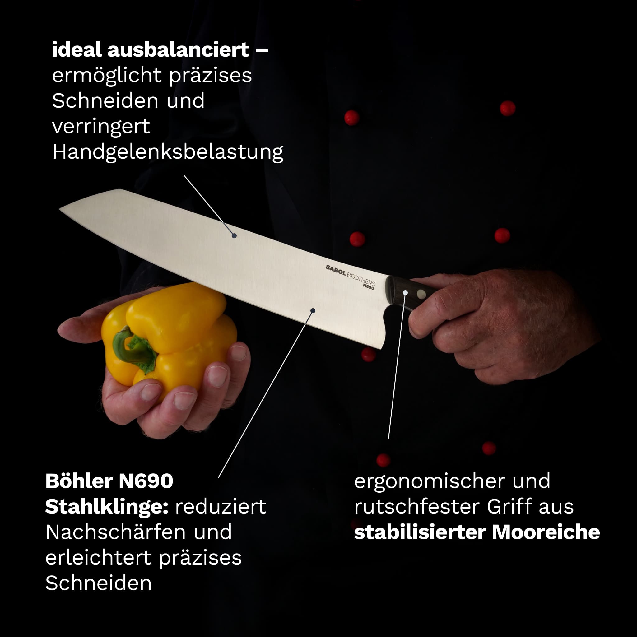 Ergonomisches Iconic Tools Küchenmesser Durabilis Groß – Ideal ausbalanciert für präzises Schneiden