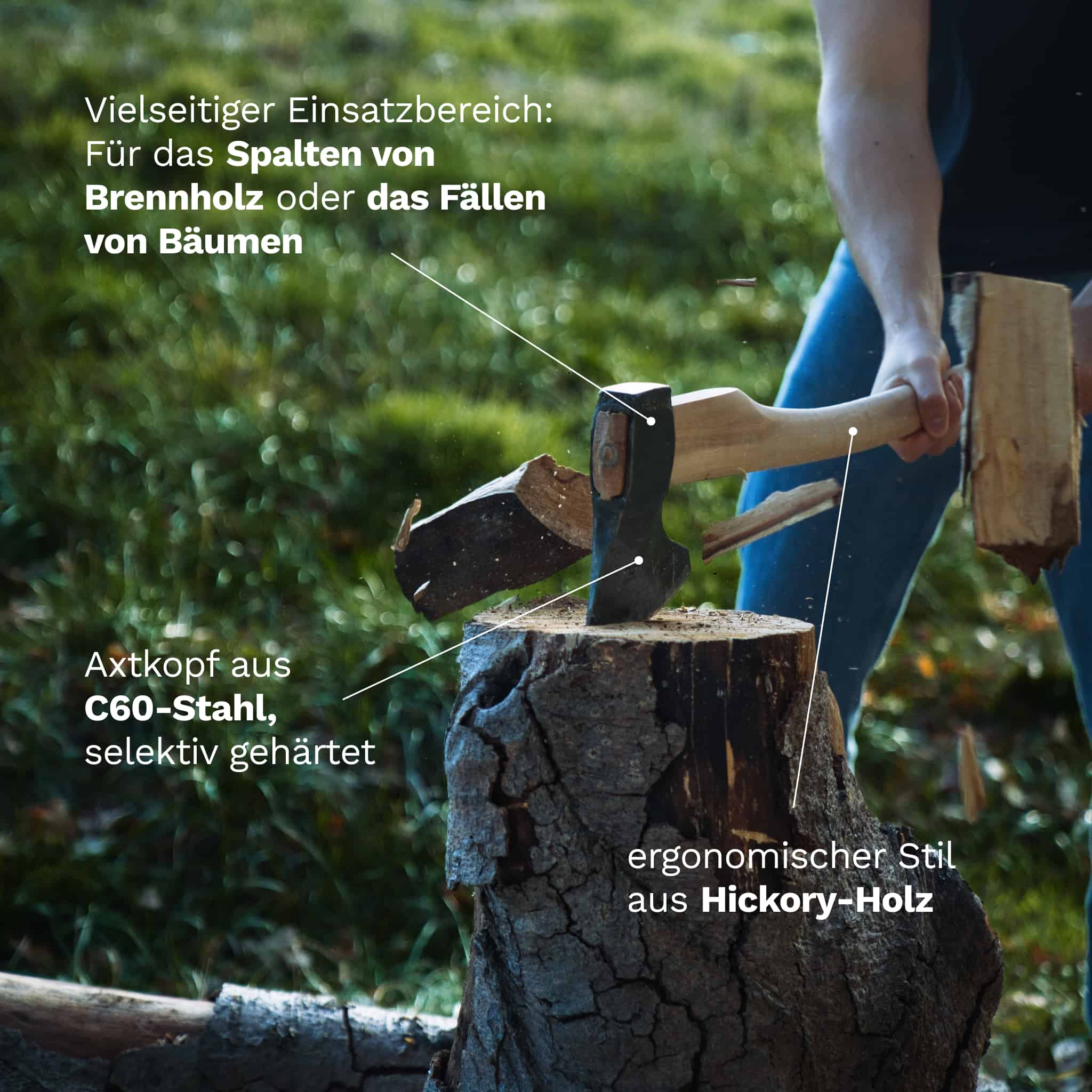 Robuste Mirko Günther Axt Fortis mit ergonomischem Hickory-Holzgriff